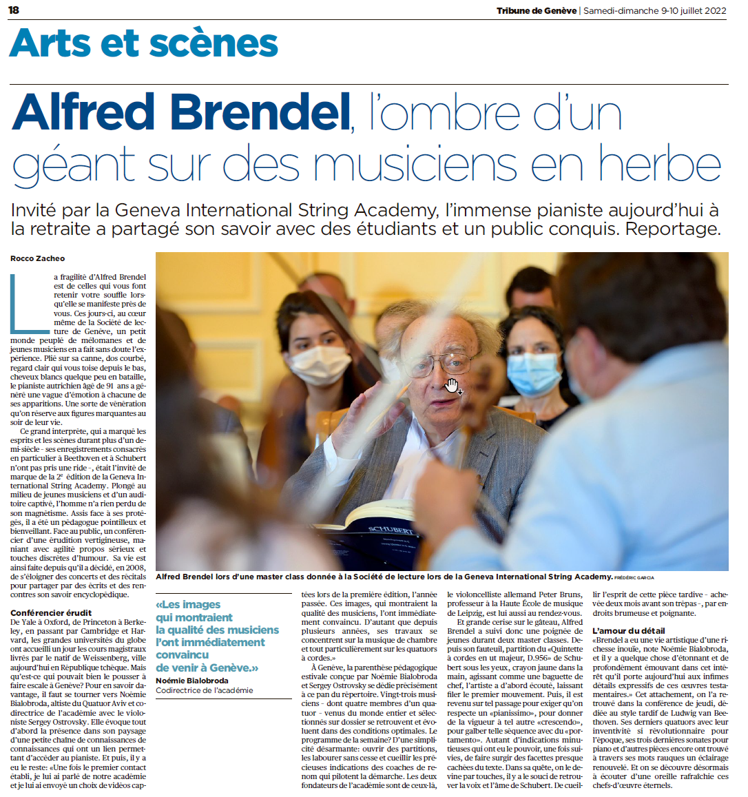 Invité d'honneur Maestro Alfred BRENDEL - La Tribune de Genève 9 juillet 2022