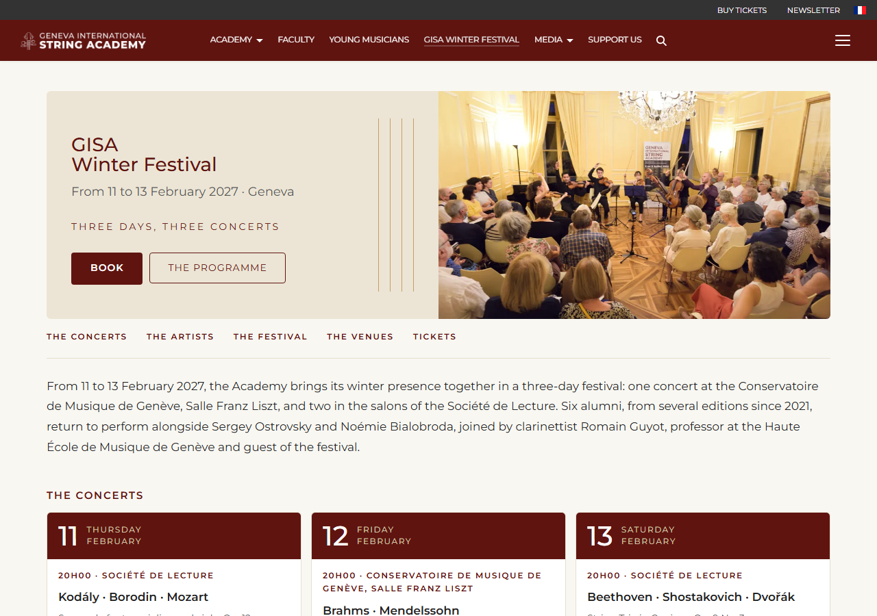 The GISA Winter Festival page and its concerts