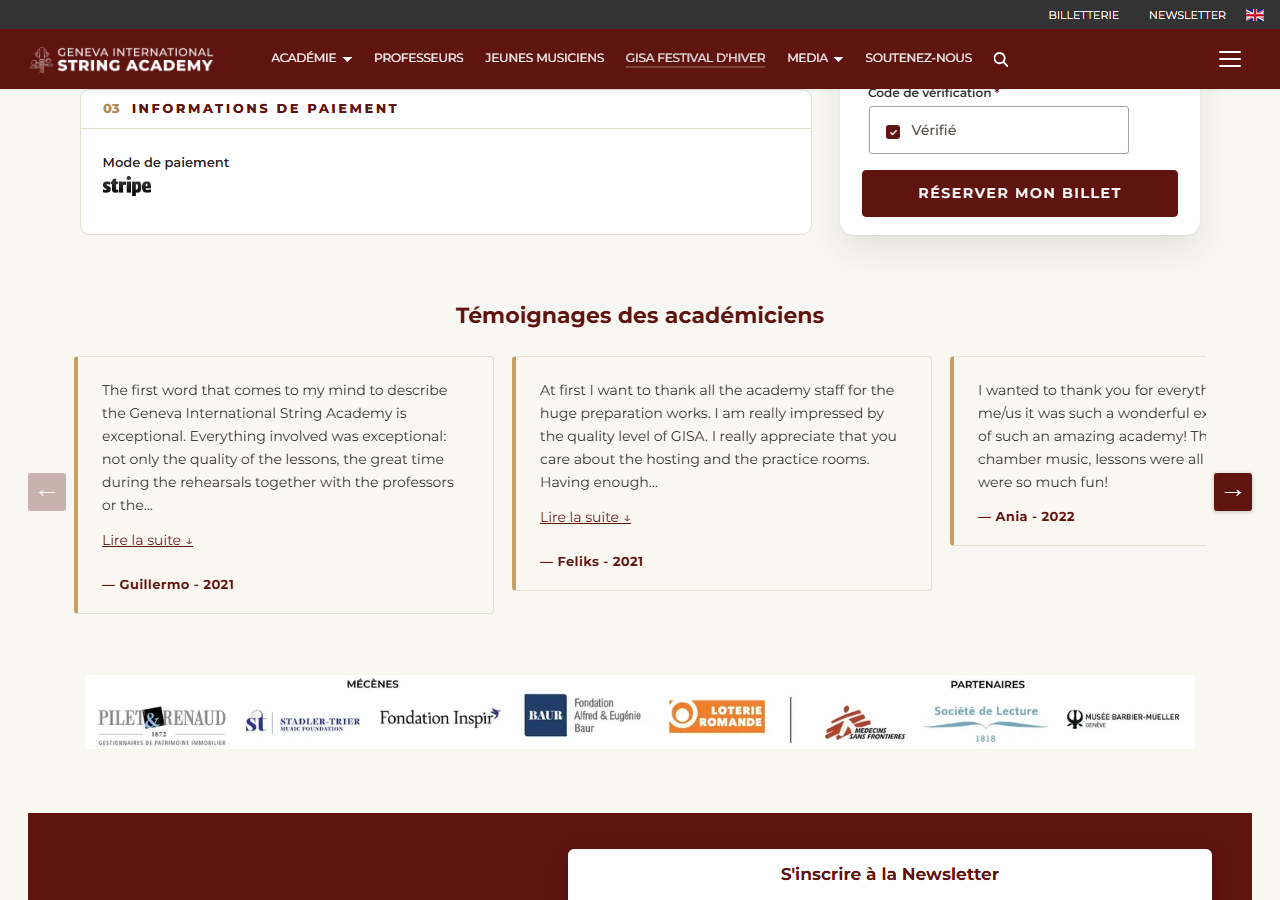 Le mode de paiement et le bouton « Réserver mon billet »